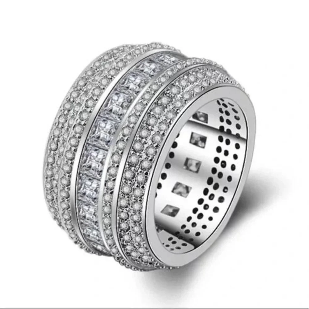 NEW LUXURY 925 STERLING SILVER DIAMOND BAND RING - Picture 3 of 5